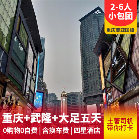 【2-6人小包团】重庆市内+大足石刻+武隆五日游全程四钻酒店+商务车或B级轿车